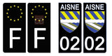 02 AISNE - Stickers pour plaque d'immatriculation, disponible pour AUTO et MOTO