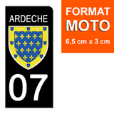 07 ARDECHE - Stickers pour plaque d'immatriculation, disponible pour AUTO et MOTO