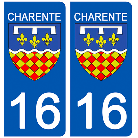 16 CHARENTE - Stickers pour plaque d'immatriculation, disponible pour AUTO et MOTO