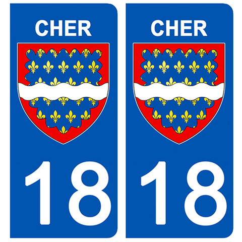 18 CHER - Stickers pour plaque d'immatriculation, disponible pour AUTO et MOTO