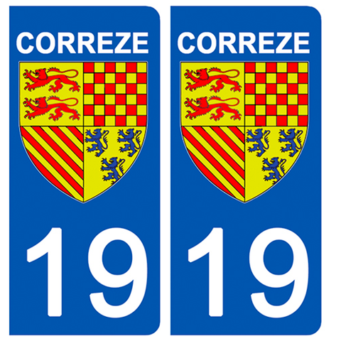 19 CORREZE - Stickers pour plaque d'immatriculation, disponible pour AUTO et MOTO