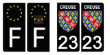 23 CREUSE - Stickers pour plaque d'immatriculation, disponible pour AUTO et MOTO