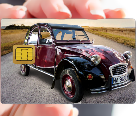 2 cv Citroën charleston - sticker pour carte bancaire,  2 formats de carte bancaire disponibles