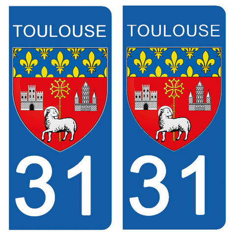 31 TOULOUSE, HAUTE GARONNE - Stickers pour plaque d'immatriculation, disponible pour AUTO et MOTO