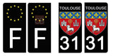 31 TOULOUSE, HAUTE GARONNE - Stickers pour plaque d'immatriculation, disponible pour AUTO et MOTO