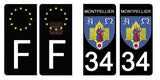 34 MONTPELLIER, HERAULT - Stickers for license plates, available for CAR and MOTORCYCLE