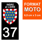 37 INDRE et LOIRE - Stickers pour plaque d'immatriculation, disponible pour AUTO et MOTO