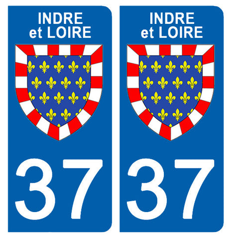 37 INDRE et LOIRE - Stickers pour plaque d'immatriculation, disponible pour AUTO et MOTO