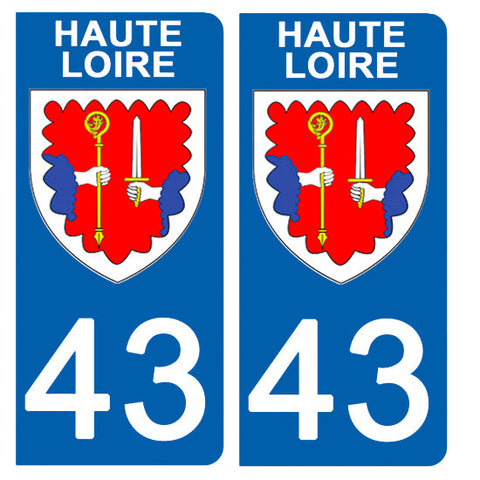 43 HAUTE LOIRE - Stickers pour plaque d'immatriculation, disponible pour AUTO et MOTO