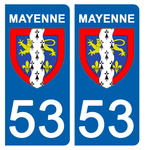 53 MAYENNE - Stickers pour plaque d'immatriculation, disponible pour AUTO et MOTO