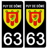 63 PUY DE DÔME - Stickers pour plaque d'immatriculation, disponible pour AUTO et MOTO