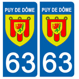 63 PUY DE DÔME - Stickers pour plaque d'immatriculation, disponible pour AUTO et MOTO