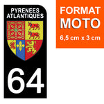 64 PYRENNEES ATLANTIQUES - Stickers pour plaque d'immatriculation, disponible pour AUTO et MOTO