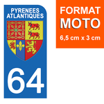 64 PYRENNEES ATLANTIQUES - Stickers pour plaque d'immatriculation, disponible pour AUTO et MOTO