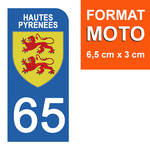 65 HAUTES PYRENNEES - Stickers pour plaque d'immatriculation, disponible pour AUTO et MOTO