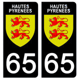 65 HAUTES PYRENNEES - Stickers pour plaque d'immatriculation, disponible pour AUTO et MOTO