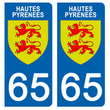 65 HAUTES PYRENNEES - Stickers pour plaque d'immatriculation, disponible pour AUTO et MOTO