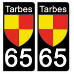 65 HAUTES PYRENNEES, TARBES - Stickers pour plaque d'immatriculation, disponible pour AUTO et MOTO