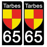 65 HAUTES PYRENNEES, TARBES - Stickers pour plaque d'immatriculation, disponible pour AUTO et MOTO