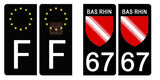 67 BAS RHIN - Stickers pour plaque d'immatriculation, disponible pour AUTO et MOTO