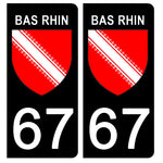 67 BAS RHIN - Stickers pour plaque d'immatriculation, disponible pour AUTO et MOTO