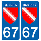 67 BAS RHIN - Stickers pour plaque d'immatriculation, disponible pour AUTO et MOTO