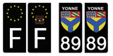 89 YONNE - Stickers pour plaque d'immatriculation, disponible pour AUTO et MOTO