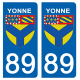 89 YONNE - Stickers pour plaque d'immatriculation, disponible pour AUTO et MOTO