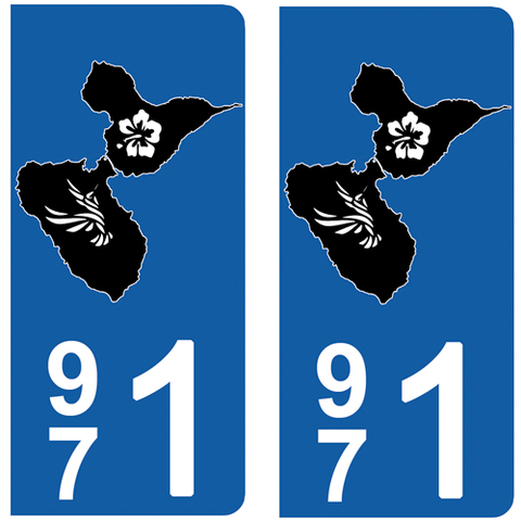 971 GUADELOUPE - Stickers pour plaque d'immatriculation, disponible pour AUTO et MOTO