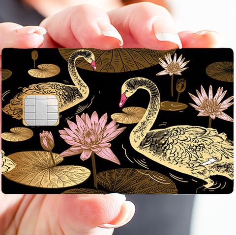 Cygnes et Lotus- sticker pour carte bancaire, 2 formats de carte bancaire disponibles
