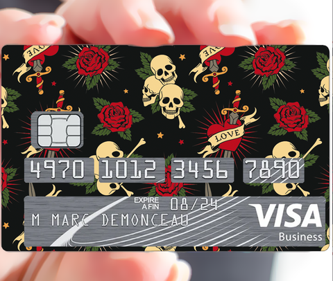 Love Tatoo - sticker pour carte bancaire, 2 formats de carte bancaire disponibles