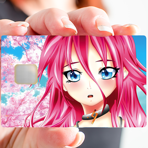 Manga Pink Hair (fanart)- sticker pour carte bancaire, 2 formats de carte bancaire disponibles