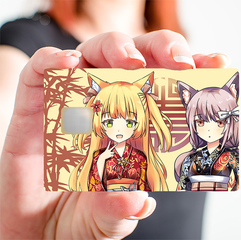Manga Cats Girls (fanart)- sticker pour carte bancaire, 2 formats de carte bancaire disponibles