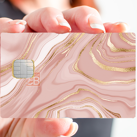 Marbre rose et or - sticker pour carte bancaire, 2 formats de carte bancaire disponibles