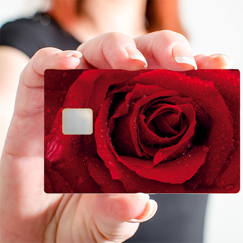 Rose rouge - sticker pour carte bancaire, 2 formats de carte bancaire disponibles