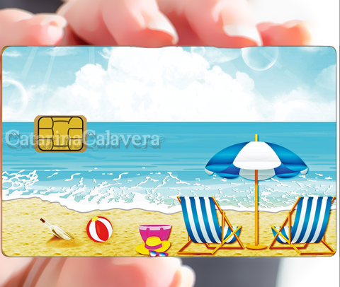 Transat sur la plage - sticker pour carte bancaire, format US