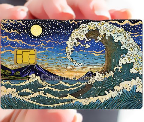 La vague nocturne - sticker pour carte bancaire, format US