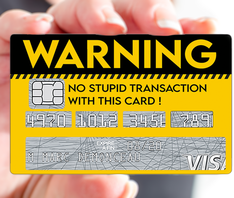 Warning - sticker pour carte bancaire, 2 formats de carte bancaire disponibles