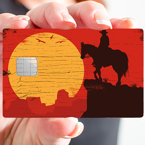 Cowboy bei Sonnenuntergang - Kreditkartenaufkleber, 2 Kreditkartengrößen erhältlich