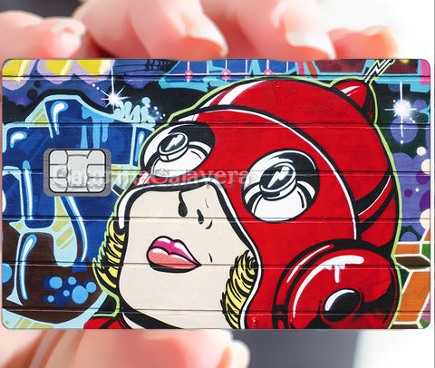 Graffiti girl - sticker pour carte bancaire, format US