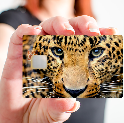 Tête de leopard - sticker pour carte bancaire, 2 formats de carte bancaire disponibles