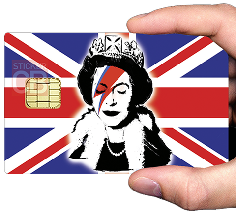 Königin Elisabeth gegen Bowie in England - Bankkartenaufkleber