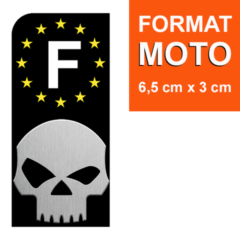 Sticker pour plaque d'immatriculation MOTO EUROBAND - SKULL- bleu ou noir