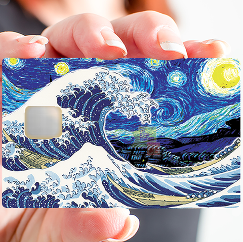 The Wave of Kanagawa Vs the Starry Night – Kreditkartenaufkleber, 2 Kreditkartengrößen erhältlich