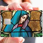 The virgin of the stained glass window - credit card sticker, 2 credit card formats available