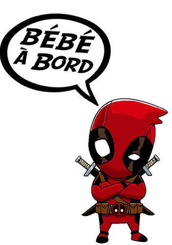 Sticker, Bébé à bord !  Tribute to Baby Deadpool determiné (fanart)