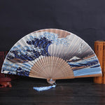 Handfächer, Bambus und Satin, The Great Wave off Kanawaga von Hokusai