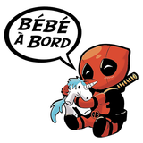 Sticker, Bébé à bord !  Tribute to Deadpool et sa licorne (fanart)