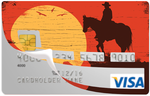 Cowboy au soleil couchant- sticker pour carte bancaire, 2 formats de carte bancaire disponibles