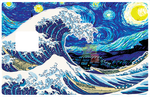 The Wave of Kanagawa Vs the Starry Night – Kreditkartenaufkleber, 2 Kreditkartengrößen erhältlich